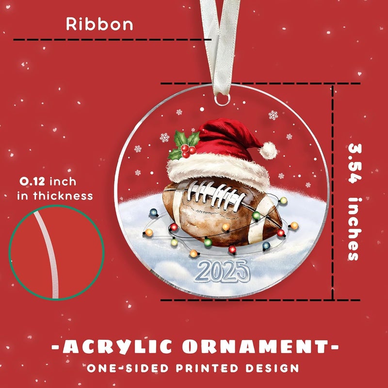 SUCHAGIFT Football Ornament - Football Ornaments for Christmas Tree - Sports Ornaments for Boys, Coaches, Players, Kids, Men - Gifts for Sports Lovers - Acrylic Christmas Ornament 2025 - Image 2